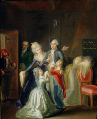 Afscheid van Lodewijk XVI door zijn familie in de Tempel, 20 januari 1793 door Jean Jacques Hauer