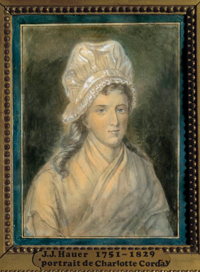 Portret van Charlotte Corday (1768-1793) door Jean Jacques Hauer