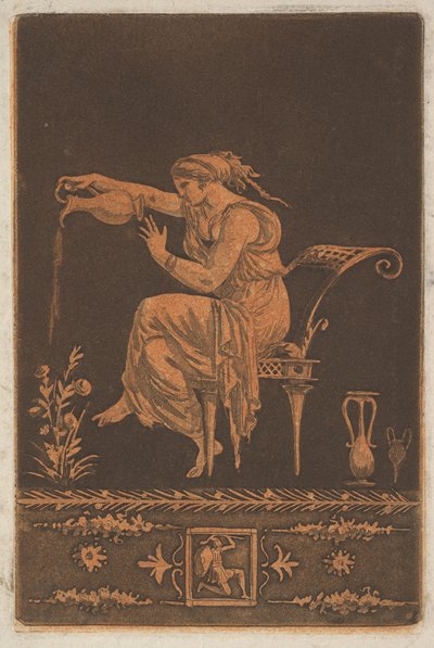 Jeune femme drapée, assise, arrosant une plante, ca. 1784 door Jean Jacques Lagrenee