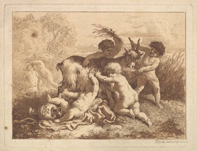 De jonge oogsters en de geit, in een album door Jean Jacques Lagrenee
