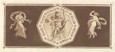 Minerve zittend in een decoratieve achthoek, met een figuur links en rechts de Nacht..., 1784 door Jean Jacques Lagrenee