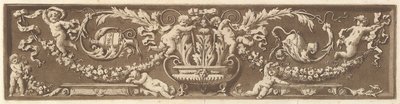 Ornamentale fries met putti, acanthusbladeren en fruitguirlandes, uit Recueil de Diff..., 1784 door Jean Jacques Lagrenee