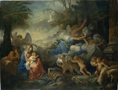 De val van de afgoden en de rust op de vlucht naar Egypte, ca. 1775 door Jean Jacques Lagrenee