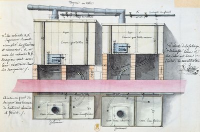 Ontwerp voor een systeem voor het verwarmen van water in het Hotel de Montholon in Parijs, c.1787 door Jean Jacques Lequeu