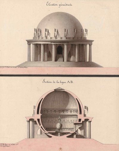 Opstand van een tempel voor gelijkheid, voor de tuin van de filosoof door Jean Jacques Lequeu