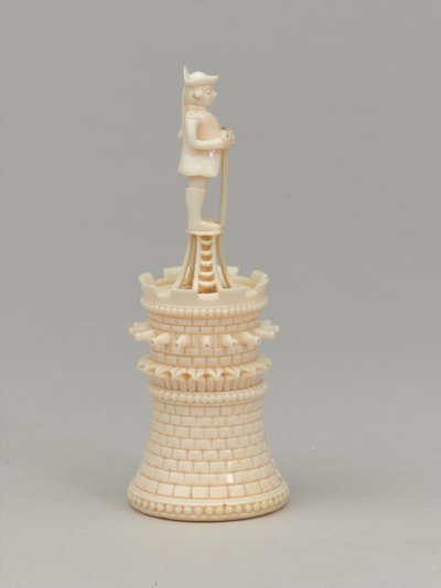 Witte toren, schaakstuk, India, circa 1820 door Jean Jacques Scherrer