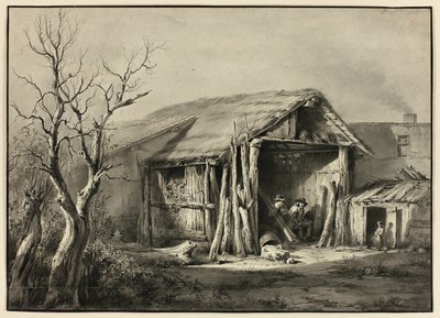 Een boer zittend in een schuur door Jean Jacques de Boissieu