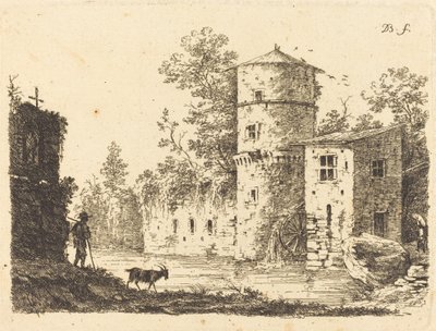Oude toren met een watermolen door Jean Jacques de Boissieu
