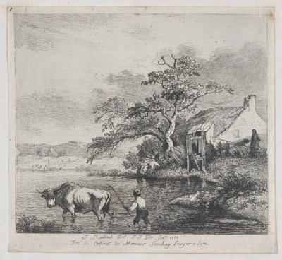 Herder en Stier, naar Ruisdael door Jean Jacques de Boissieu