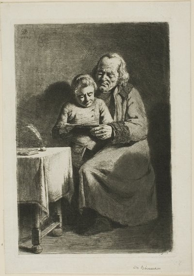 Oude man met een jongen die leest door Jean Jacques de Boissieu