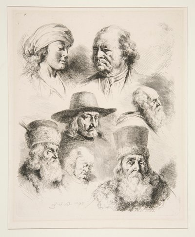 Zeven portretkoppen door Jean Jacques de Boissieu