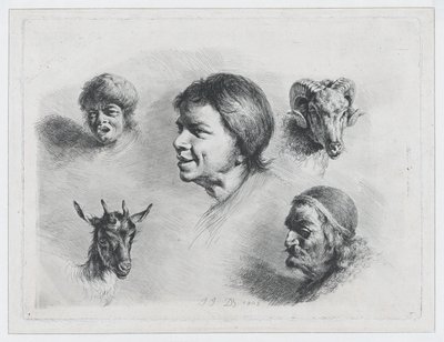 Studie van vijf hoofden, 1803 door Jean Jacques de Boissieu