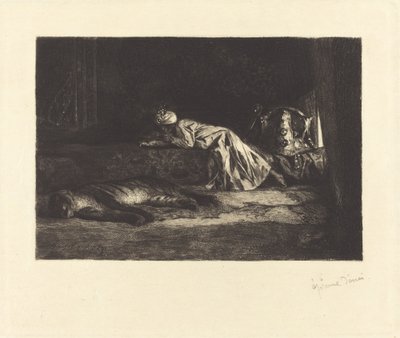 Oosters interieur met slapende tijger door Jean Joseph Benjamin Constant