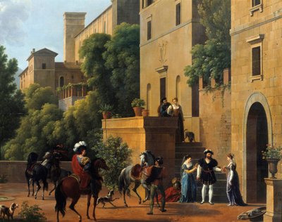 Vertrek van Bayard uit Brescia. In 1512 belegerde de ridder Pierre Teillard, heer van Bayard (1476-1524) de stad Brescia tijdens de Italiaanse oorlogen. door Jean Joseph Bidault
