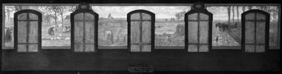 Schets voor het stadhuis van Fresnes: Op het plateau, Een plein in Fresnes. De steengroeven. Ploegen aan het eind van de dag door Jean Joseph Enders