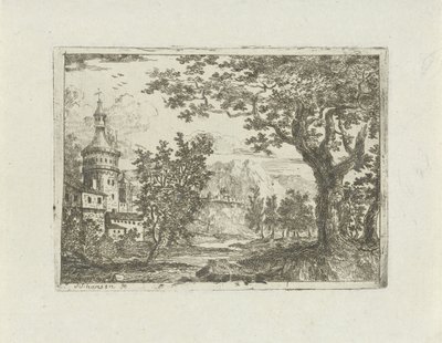 Landschap met ronde toren door Jean Joseph Hanson