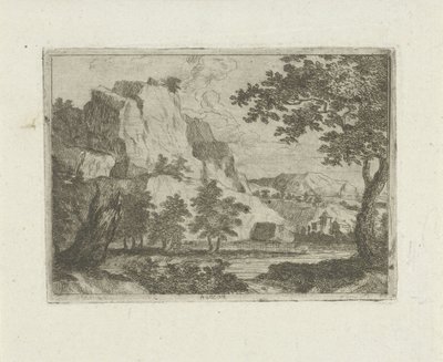 Rots in een rivierlandschap door Jean Joseph Hanson