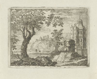 Toren in een landschap door Jean Joseph Hanson