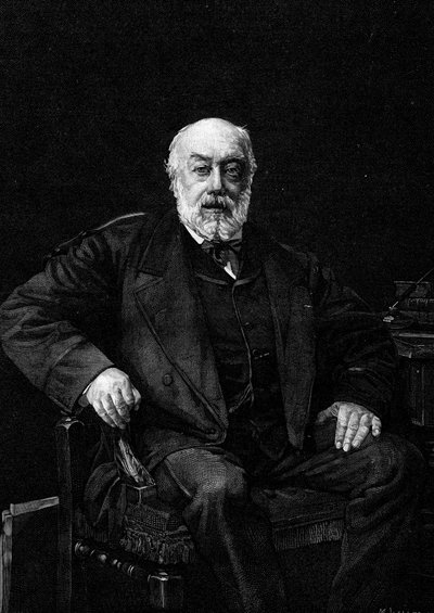 Portret van Gustave Nadaud (1820-1893), Franse zanger. Gravure naar het schilderij van Jean Joseph Weerts (1849-1927). In 