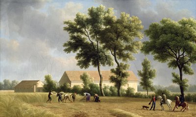 Landschap in Ile-de-France met Oogsters door Jean Joseph Xavier Bidauld