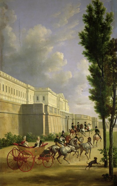 Napoleon I (1769-1821) en Marie-Louise (1791-1847) vertrekken voor de jacht in Compiegne, 1811 door Jean Joseph Xavier Bidauld