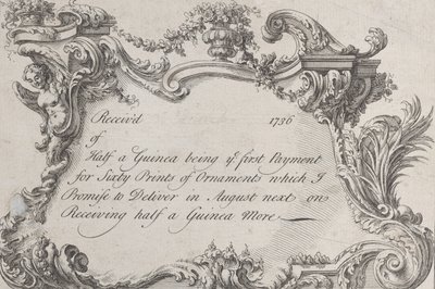 Handelskaart voor Frazer, legerdrukker, stationer en boekbinder, 1736 door Jean La Rocque