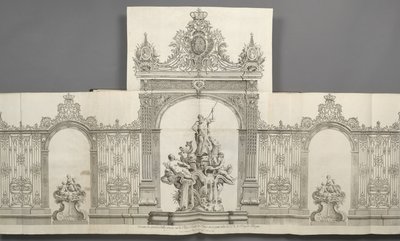 Dessein des Grandes Grilles geplaatst op de Place royale de Nancy in 1755 op bevel van S. M. le Roy door Jean Lamour