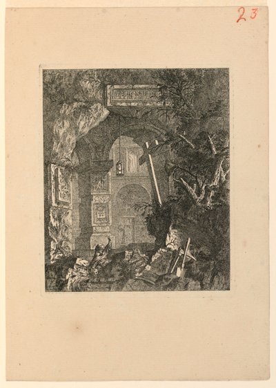 Saint-François (?) in een landschap van ruïnes door Jean Laurent Legeay