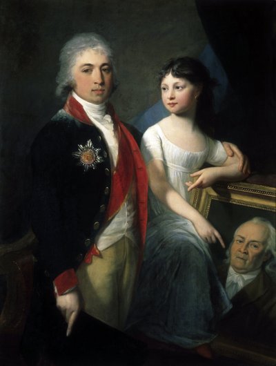 Portret van de schrijver en staatsman Ivan Matvejevitch Muravyov Apostol (1765-1851) met zijn dochter door Jean Laurent Monnier