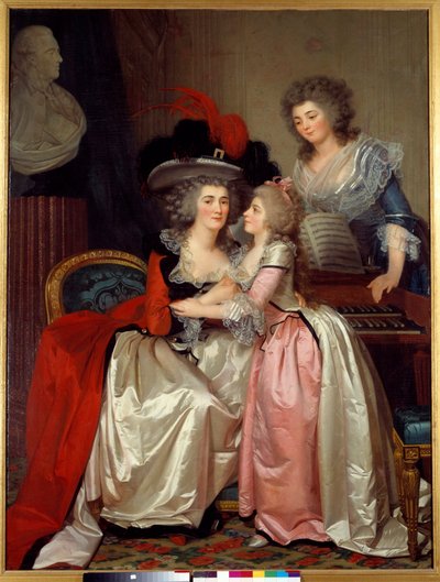 Familieportret van een adellijke familie, een moeder, dochter en volgende door Jean Laurent Mosnier