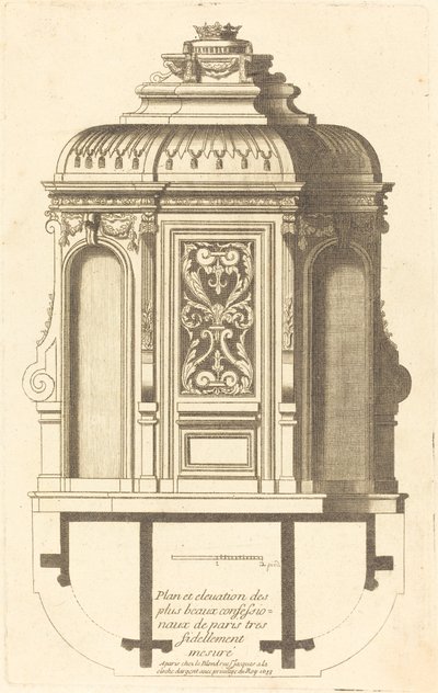 Plan en Elevatie van de Mooiste Biechtstoelen van Parijs, zeer getrouw gemeten door Jean Le Blond
