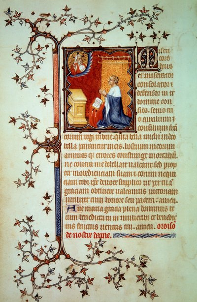 Hertog Jan I van Berry (1340-1416) bidt voor God die hem zegent Miniatuur uit het manuscript 