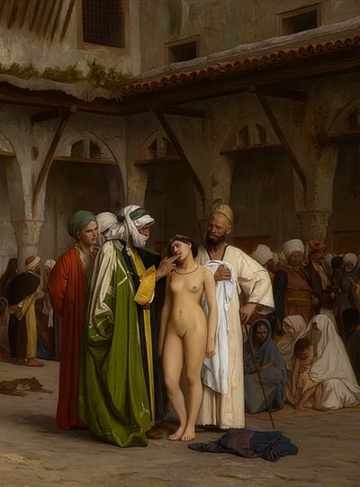 De slavenmarkt. Ca. 1867 door Jean Leon Gerome