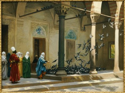 Haremvrouwen die Duiven Voeren in een Binnenplaats door Jean Leon Gerome