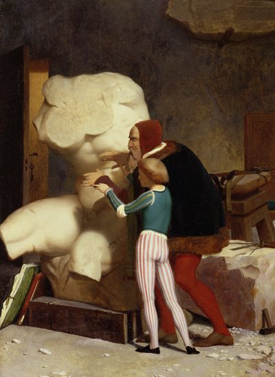 Michelangelo (1475-1564) toont een student de Belvedere Torso, 1849 door Jean Leon Gerome