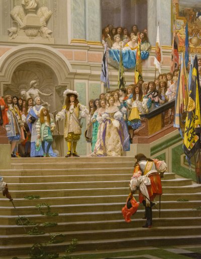 Ontvangst van Louis 2 de Bourbon Conde, de Grote Conde, door koning Louis 14 in Versailles in 1674 door Jean Leon Gerome