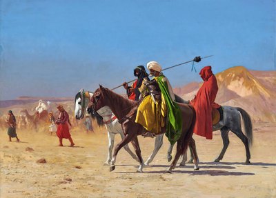 Ruiters die de woestijn oversteken door Jean Leon Gerome