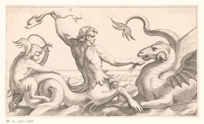 Triton in gevecht met een zeemonster door Jean Lepautre (attributed to)