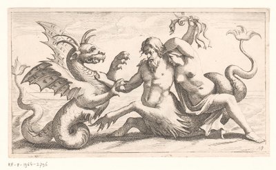 Triton met vrouw in gevecht met een zeemonster door Jean Lepautre (attributed to)