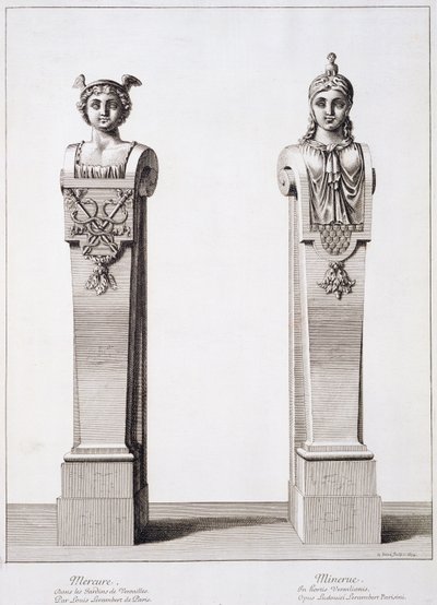 Bustes van Mercurius en Minerva door Louis Lerambert in Versailles, 1674 door Jean Lepautre