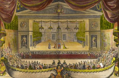 Voorstelling van de ingebeelde zieke in Versailles De voorstelling van het stuk door Jean Baptiste Poquelin genaamd Molière in de tuinen van Versailles in aanwezigheid van koning Lodewijk XIV door Jean Lepautre