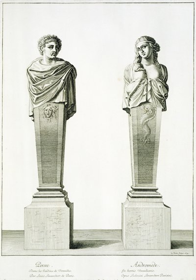 Beelden van Perseus en Andromeda door Louis Lerambert in Versailles door Jean Lepautre