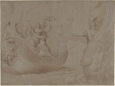 De ontvoering van Helena van Troje (pen en zwarte inkt met bruin gewassen op grijs, vergé papier) door Jean Lepautre