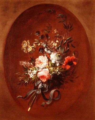 Boeket van rozen, klaprozen en andere bloemen door Jean Louis (attr. to) Prevost