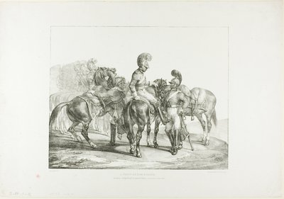 A Party of Life Guards, plaat 5 van Diverse onderwerpen Getekend van leven op steen door Jean Louis André Théodore Géricault