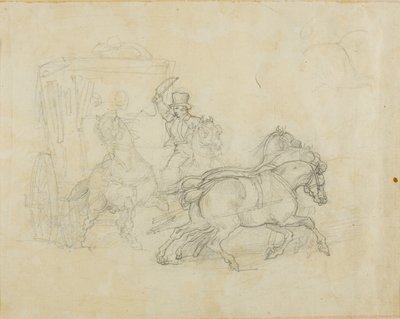 Een postkoets getrokken door vijf paarden door Jean Louis André Théodore Géricault