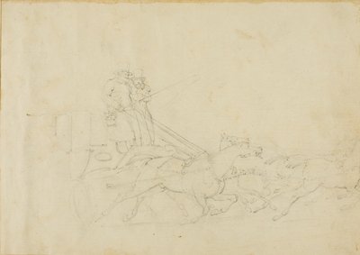 Koets getrokken door vier galopperende paarden door Jean Louis André Théodore Géricault