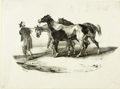 Paarden die naar de Skinner worden geleid door Jean Louis André Théodore Géricault