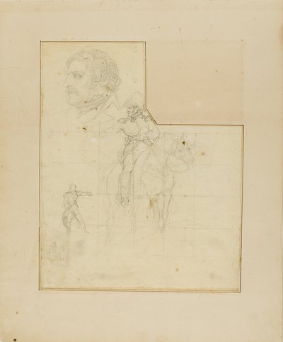 Bereden officier en andere schetsen door Jean Louis André Théodore Géricault