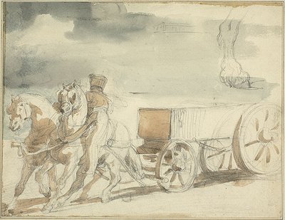Munitiekar getrokken door twee paarden door Jean Louis André Théodore Géricault
